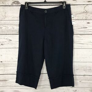 Style& Co Petite 12P Capris Crop Navy Blue Mid-Rise Wide Leg Pockets Womens New